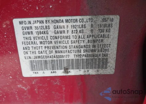 2010 Honda Fit Sport z USA, uszkodzony, nr VIN JHMGE8H42AS009177